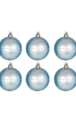 6 Bolas de Navidad Azules Decoradas