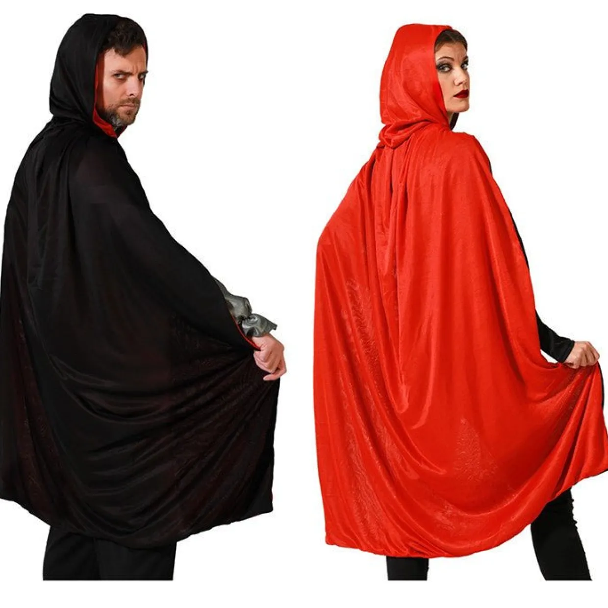 Capa Reversible con Capucha Negra y Roja
