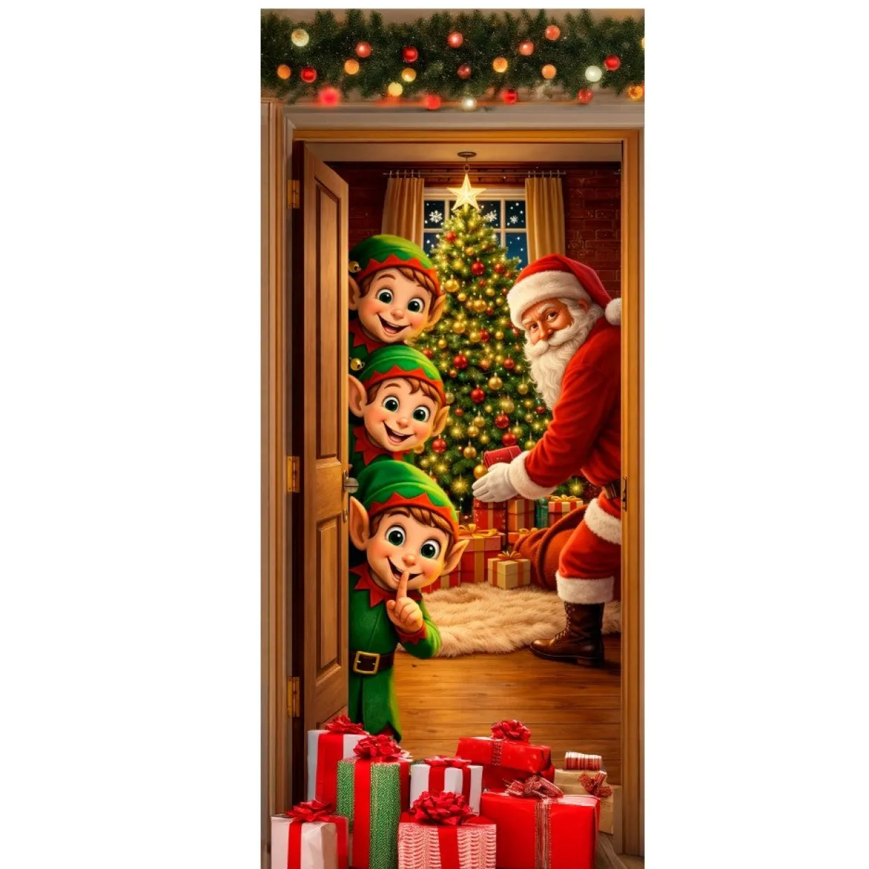 Cubrepuerta de Elfos Navideños