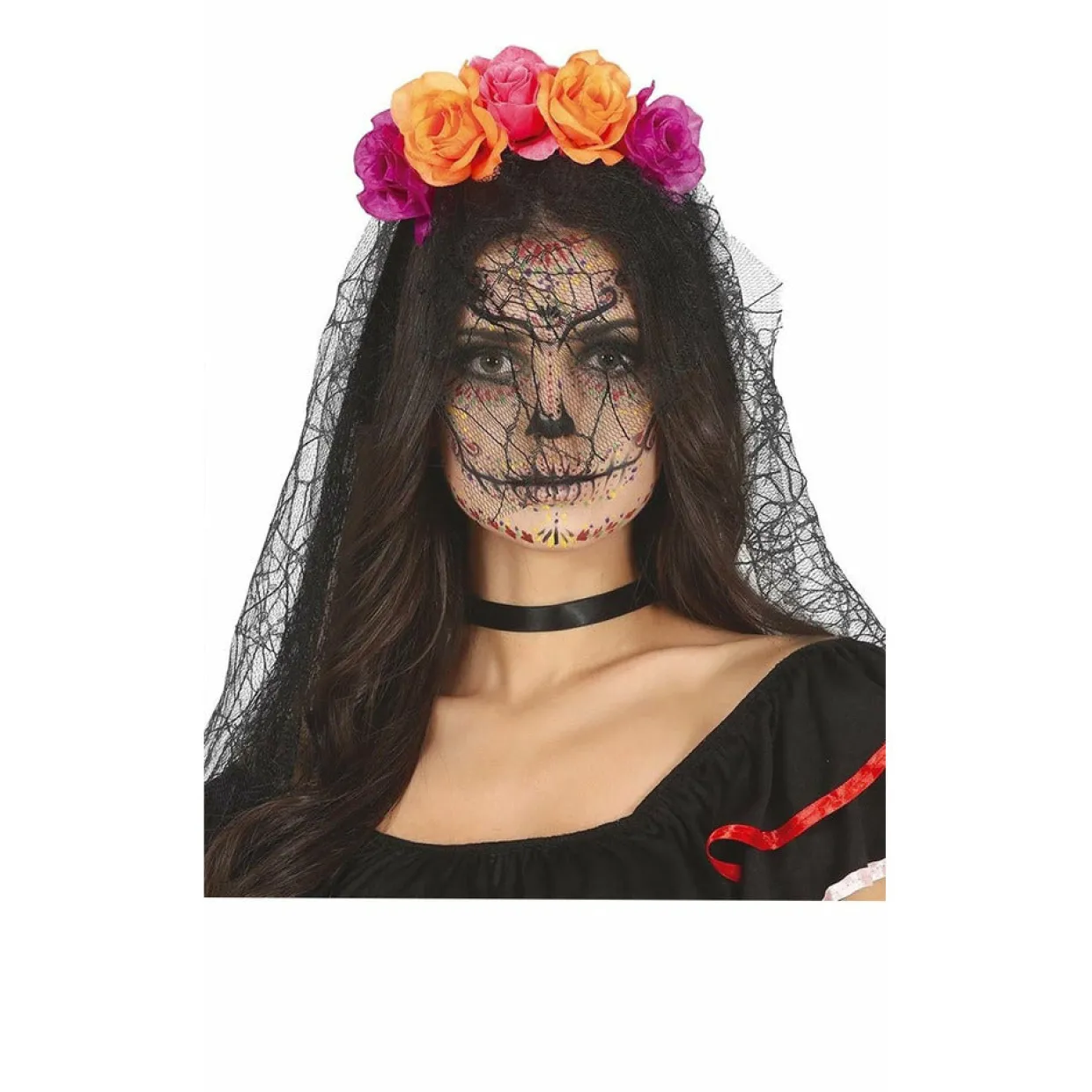 Diadema de Catrina Flores con Velo