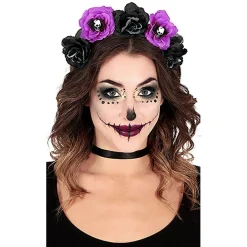 Diadema de Catrina Flores Lilas y Negras