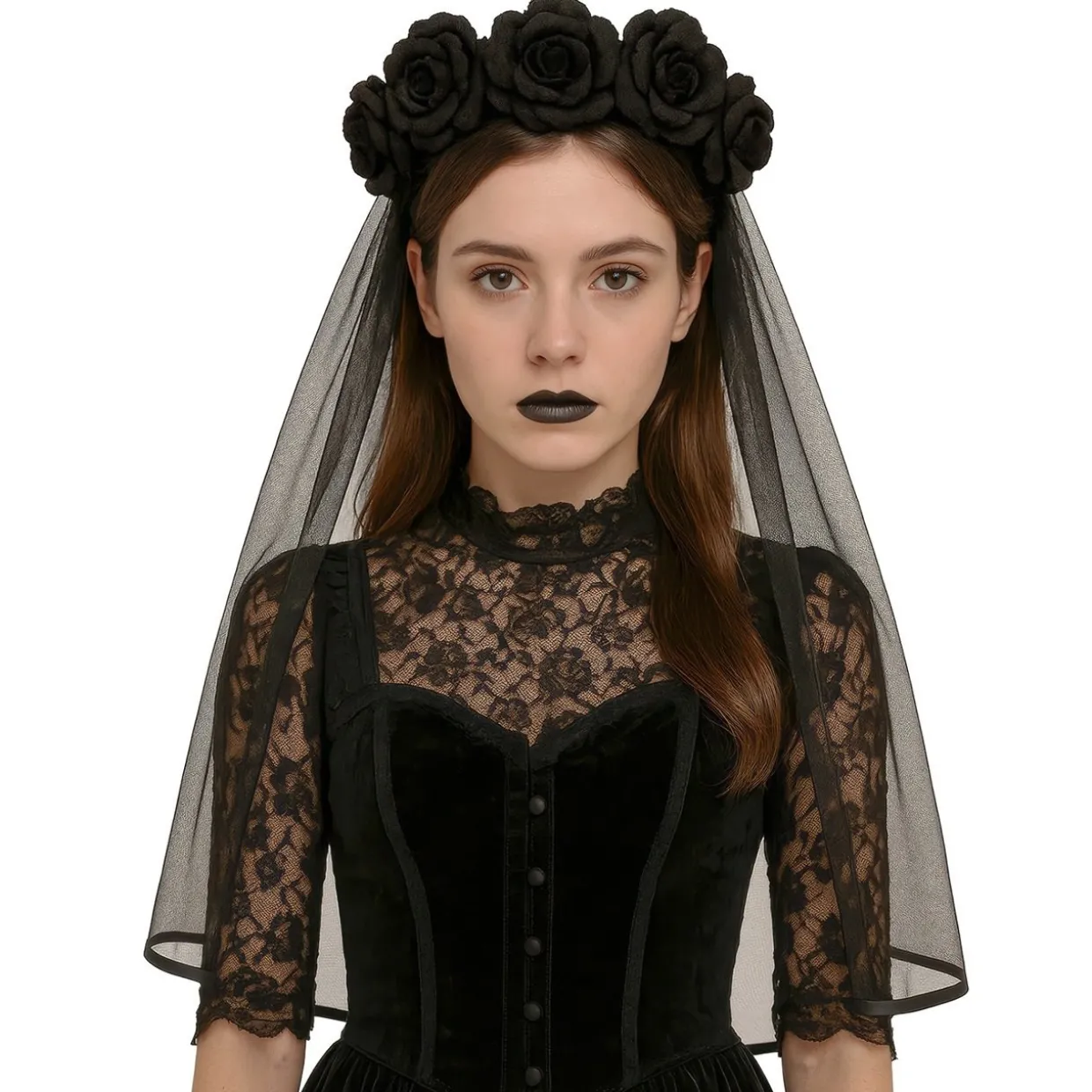 Diadema de Catrina Viuda con Velo