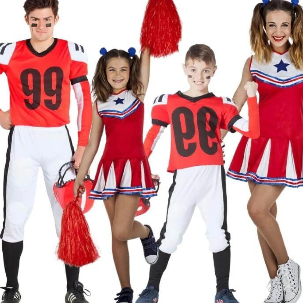 Disfraces en Grupo de Animadoras y Jugadores Rojos