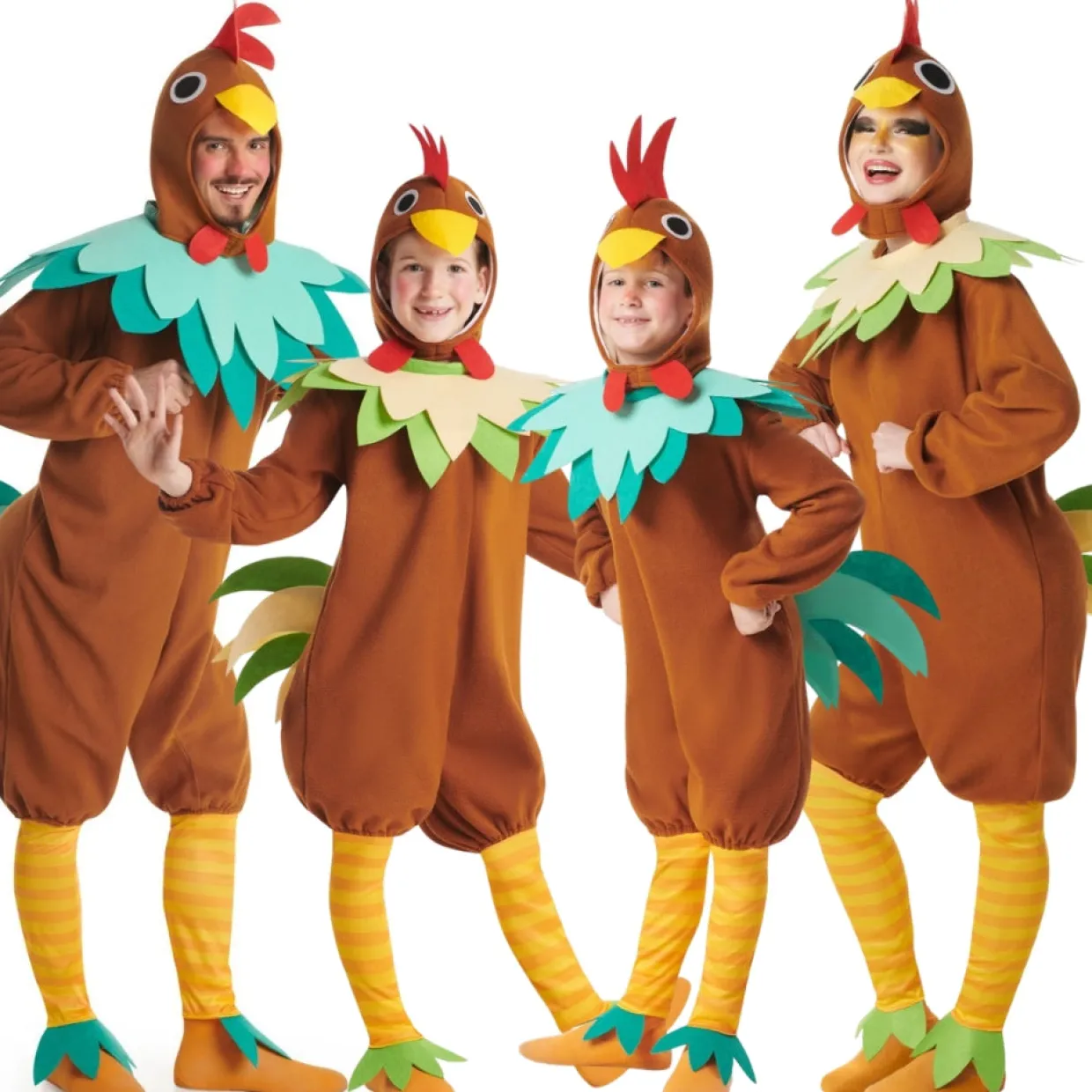 Disfraces en grupo de Gallos y Gallinas Marrones