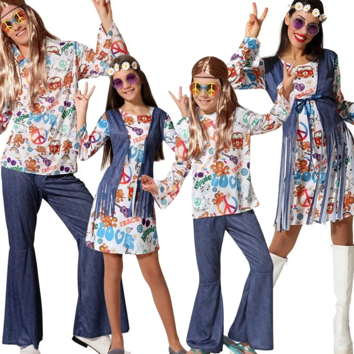 Disfraces en grupo de Hippies Multicolor