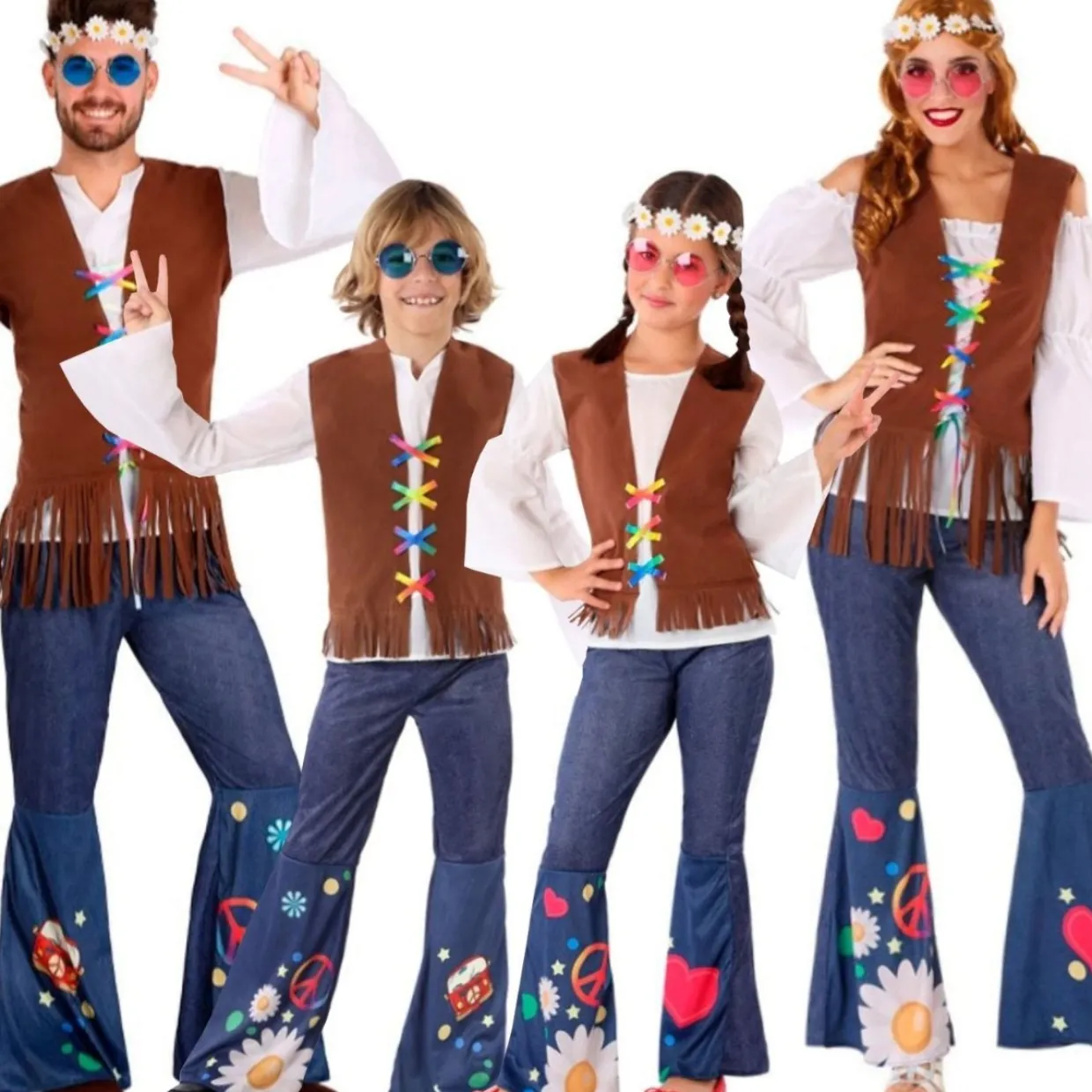 Disfraces en grupo de Hippies Alegres