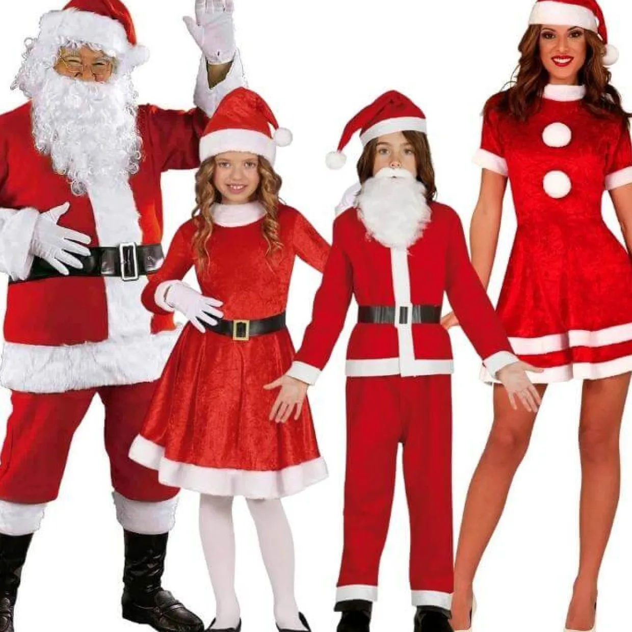 Disfraces en Grupo de Papá y Mamá Noel Rojos