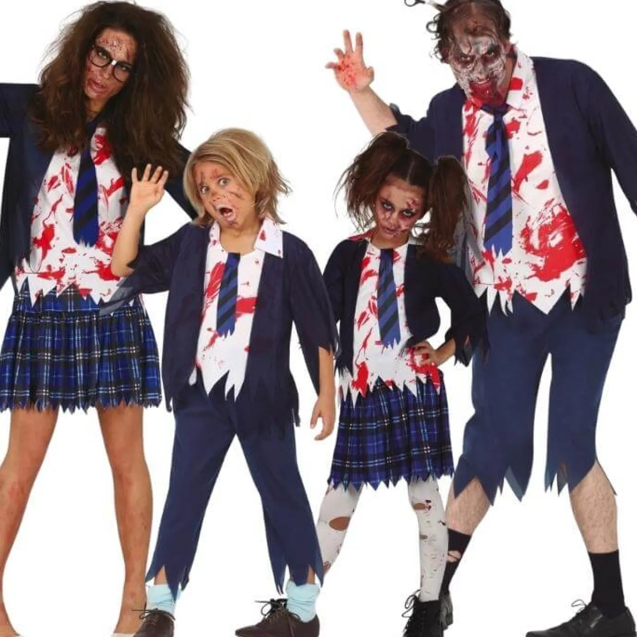Disfraces en Grupo de Zombies Colegiales Azules