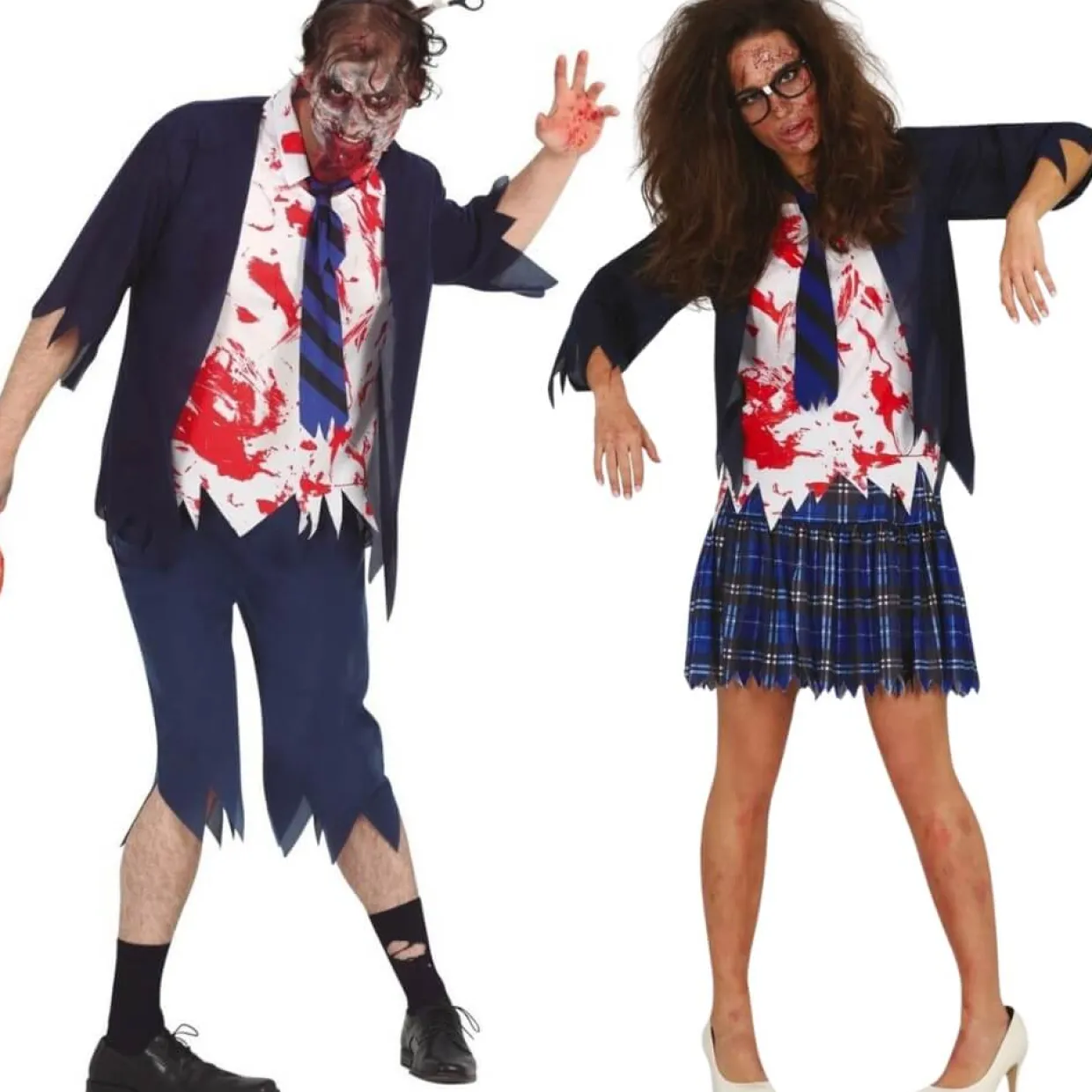 Disfraces en pareja de Colegiales Zombie Azules