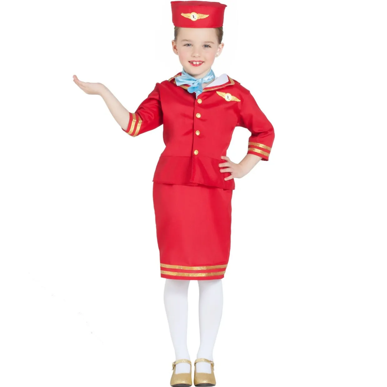 Disfraz de Azafata de Vuelo Rojo para niña