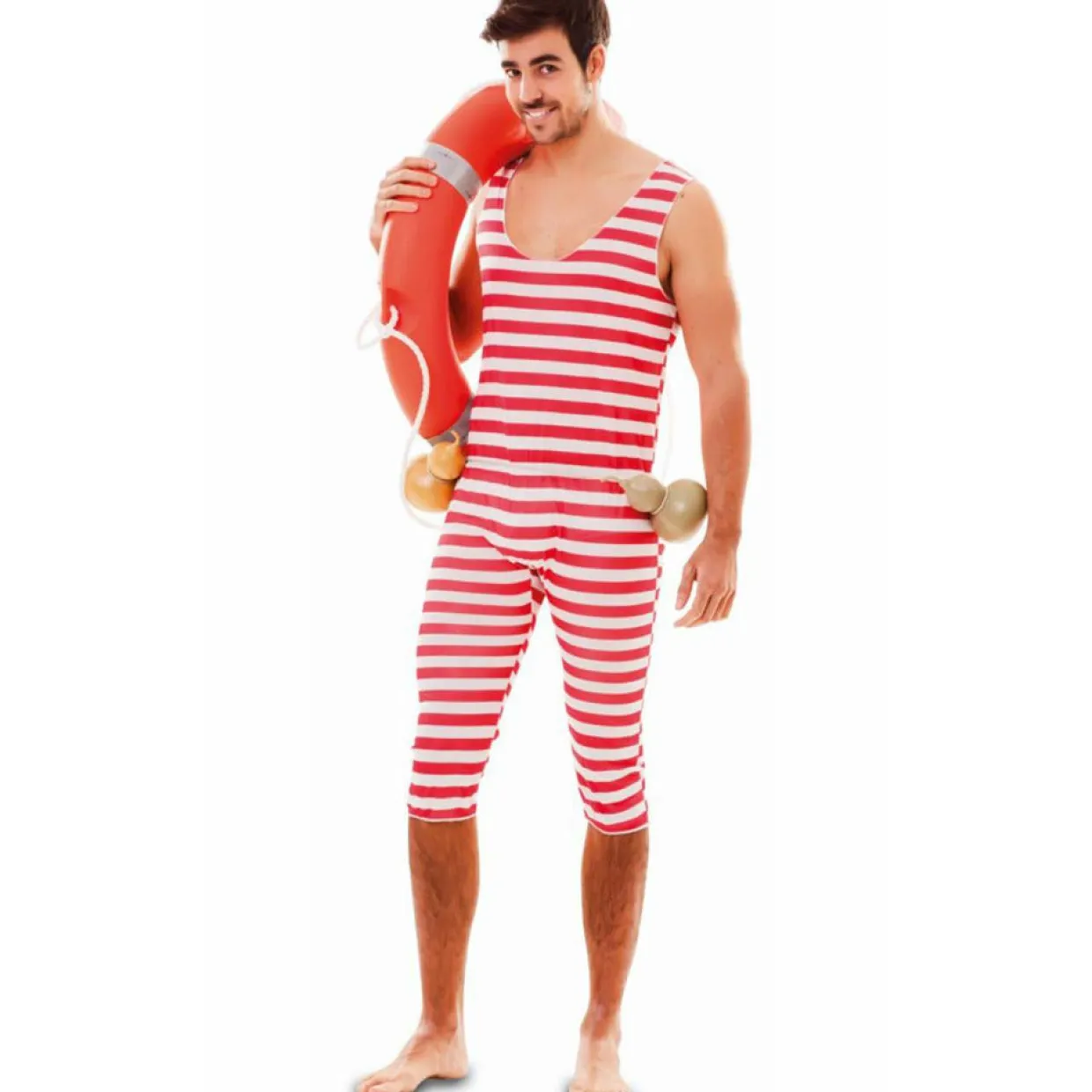 Disfraz de Bañista Rayas Rojas hombre