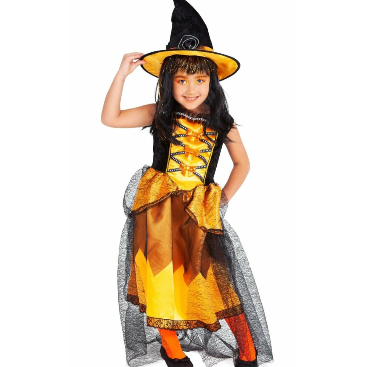 Disfraz de Bruja Chic Naranja para niña