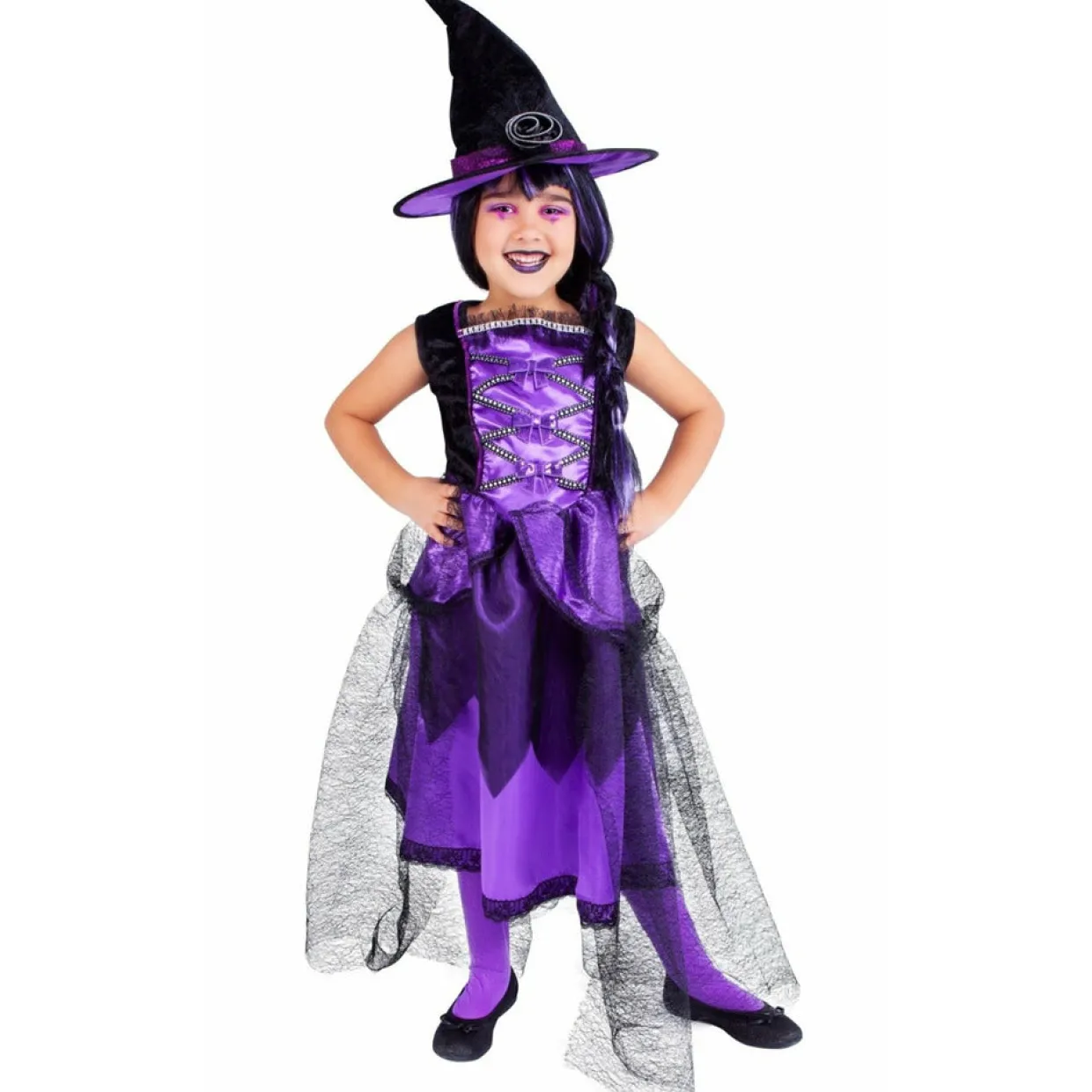 Disfraz de Bruja Chic Violeta para niña