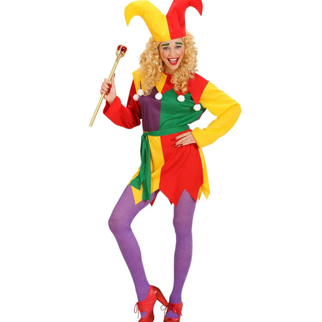 Disfraz de Bufón Arco Iris para mujer