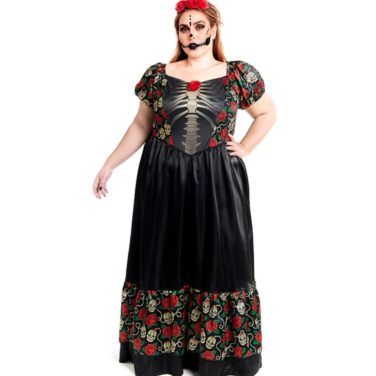 Disfraz de Catrina Mexicana Rosas Plus para mujer