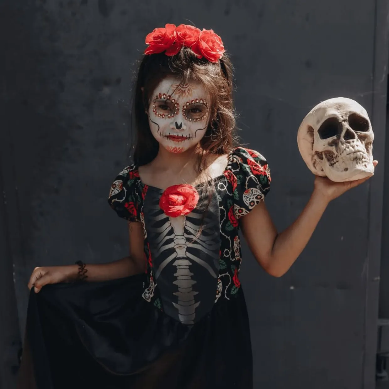 Disfraz de Catrina Mexicana Rosas para niña