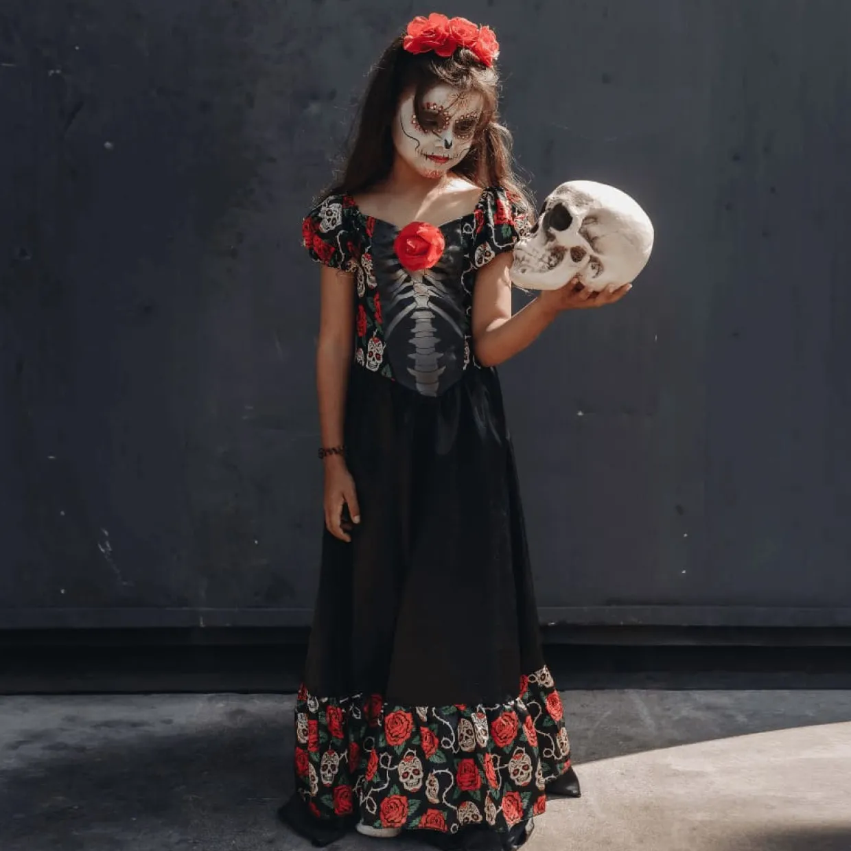 Disfraz de Catrina Mexicana Rosas para niña