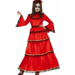 Disfraz de Catrina Rojo Largo para mujer