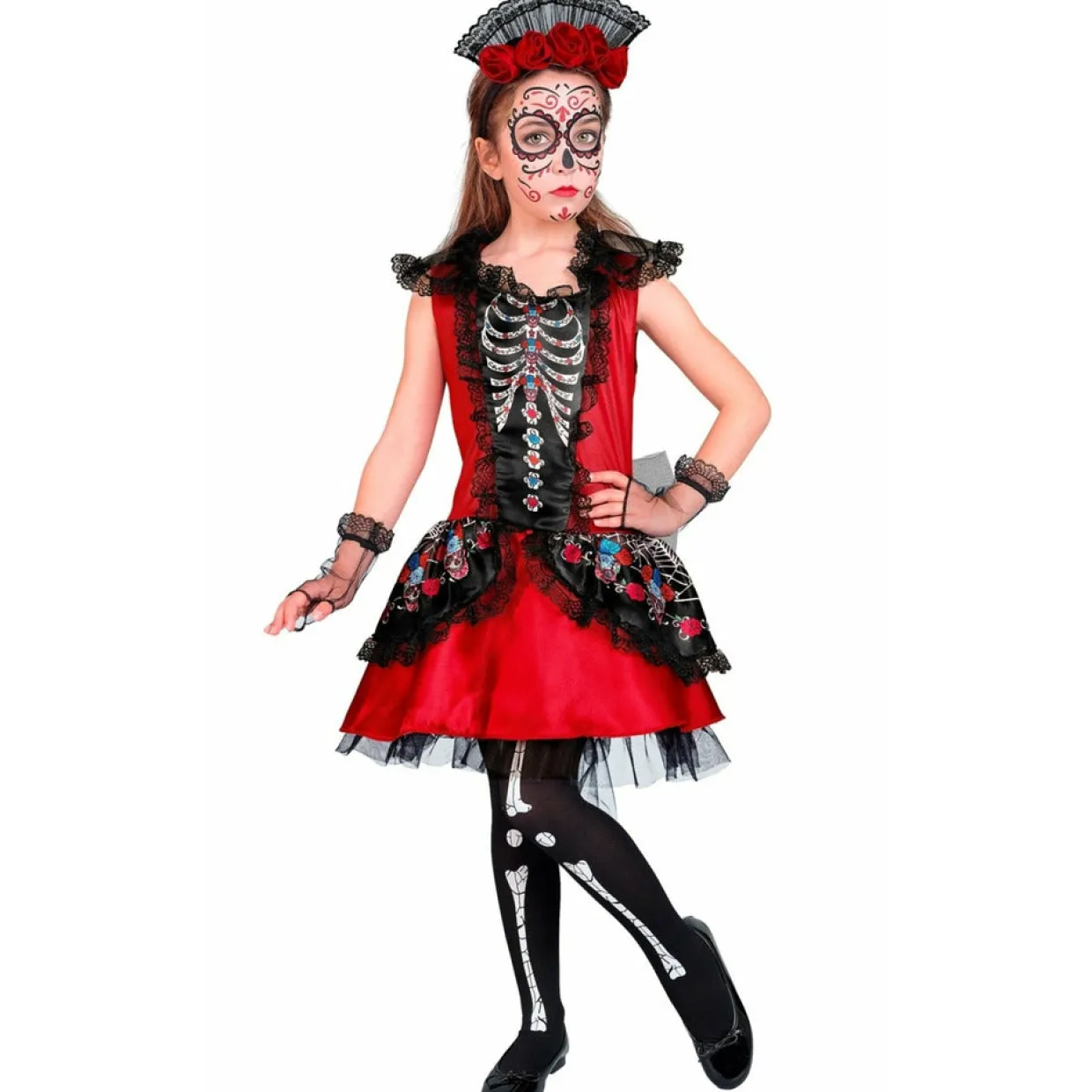 Disfraz de Catrina Rojo para niña