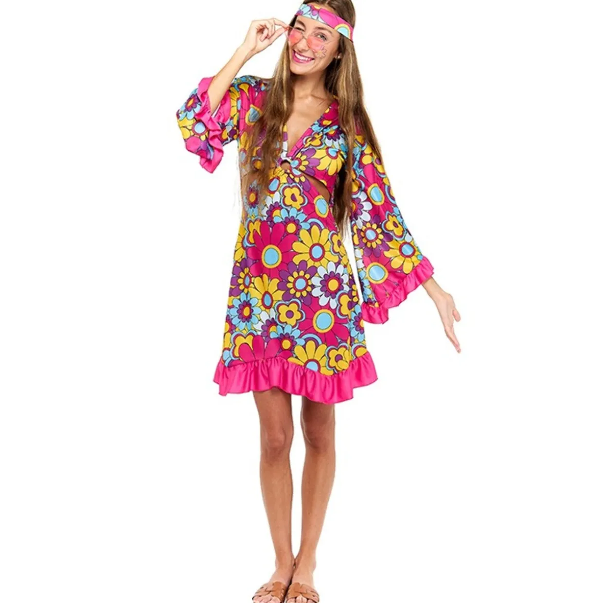 Disfraz de Hippie Fucsia para mujer