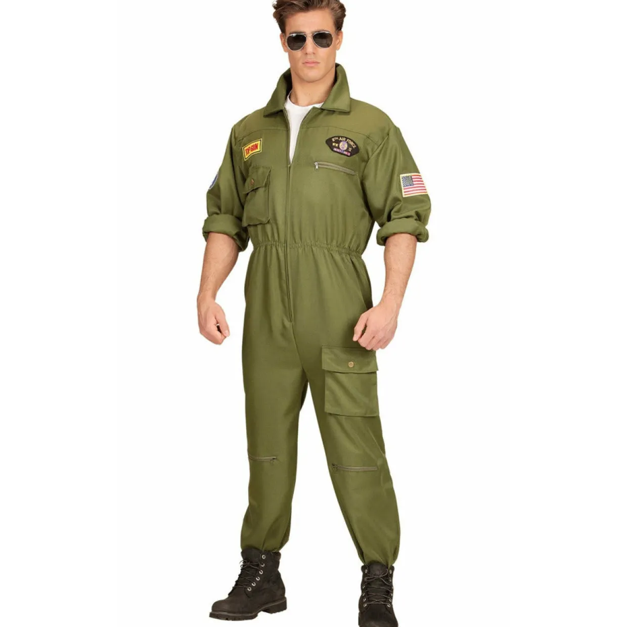 Disfraz de Piloto Combate Verde para hombre