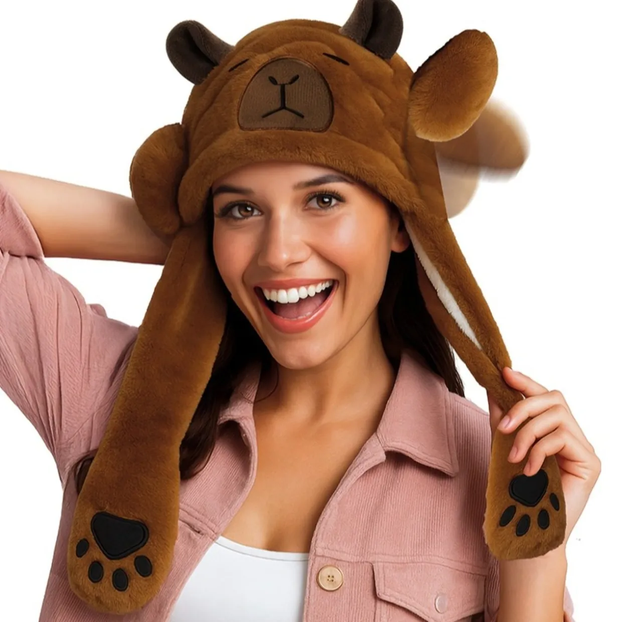 Gorro de Capibara con Orejas Móviles y luz