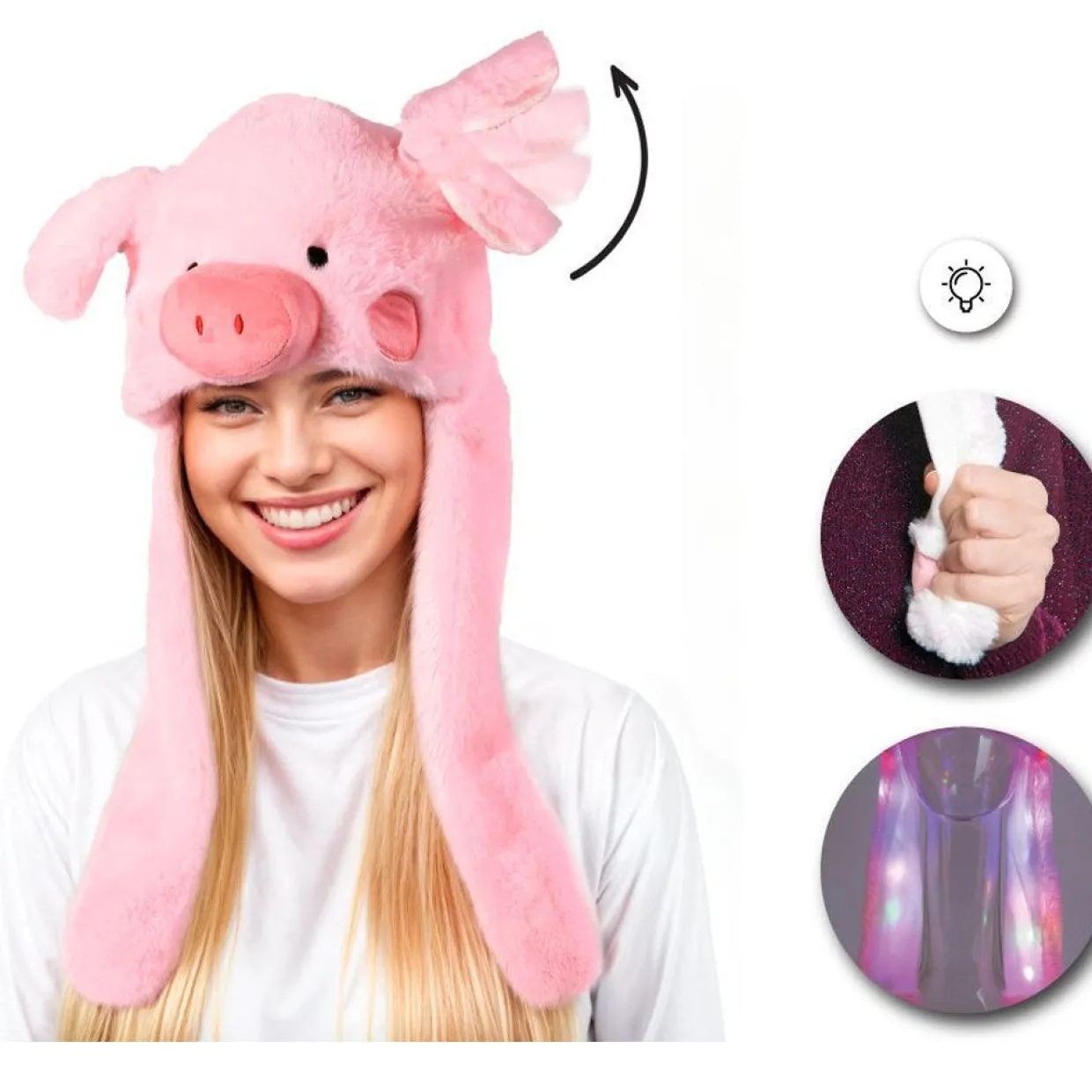 Gorro de Cerdo con Orejas Móviles y Luz