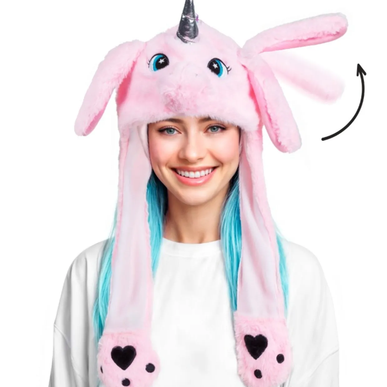 Gorro de Unicornio Rosa con Orejas Móviles y Luz