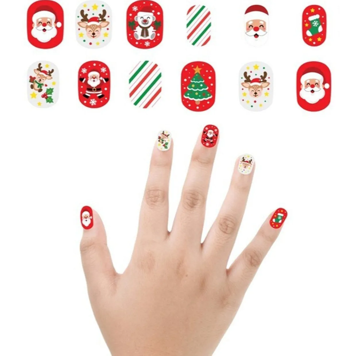 Kit de 12 Uñas Navideñas Papá Noel