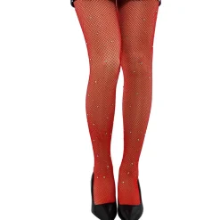 Panty de Rejilla Rojo con Brillantes