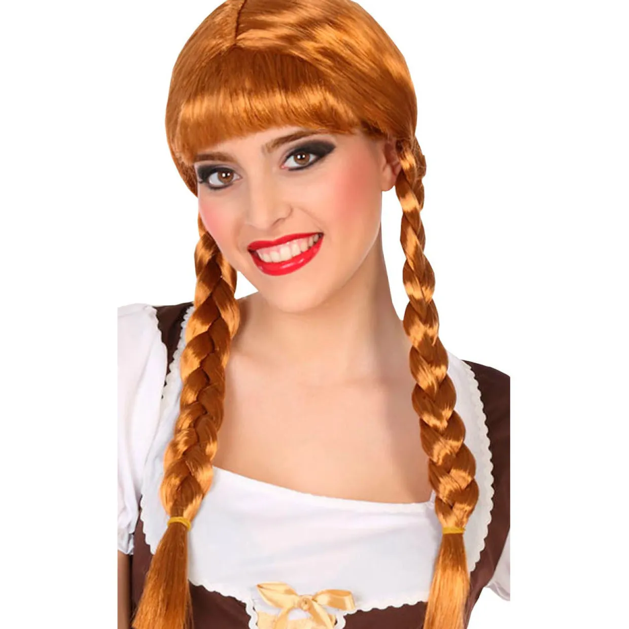 Peluca Castaña con Flequillo y Trenzas