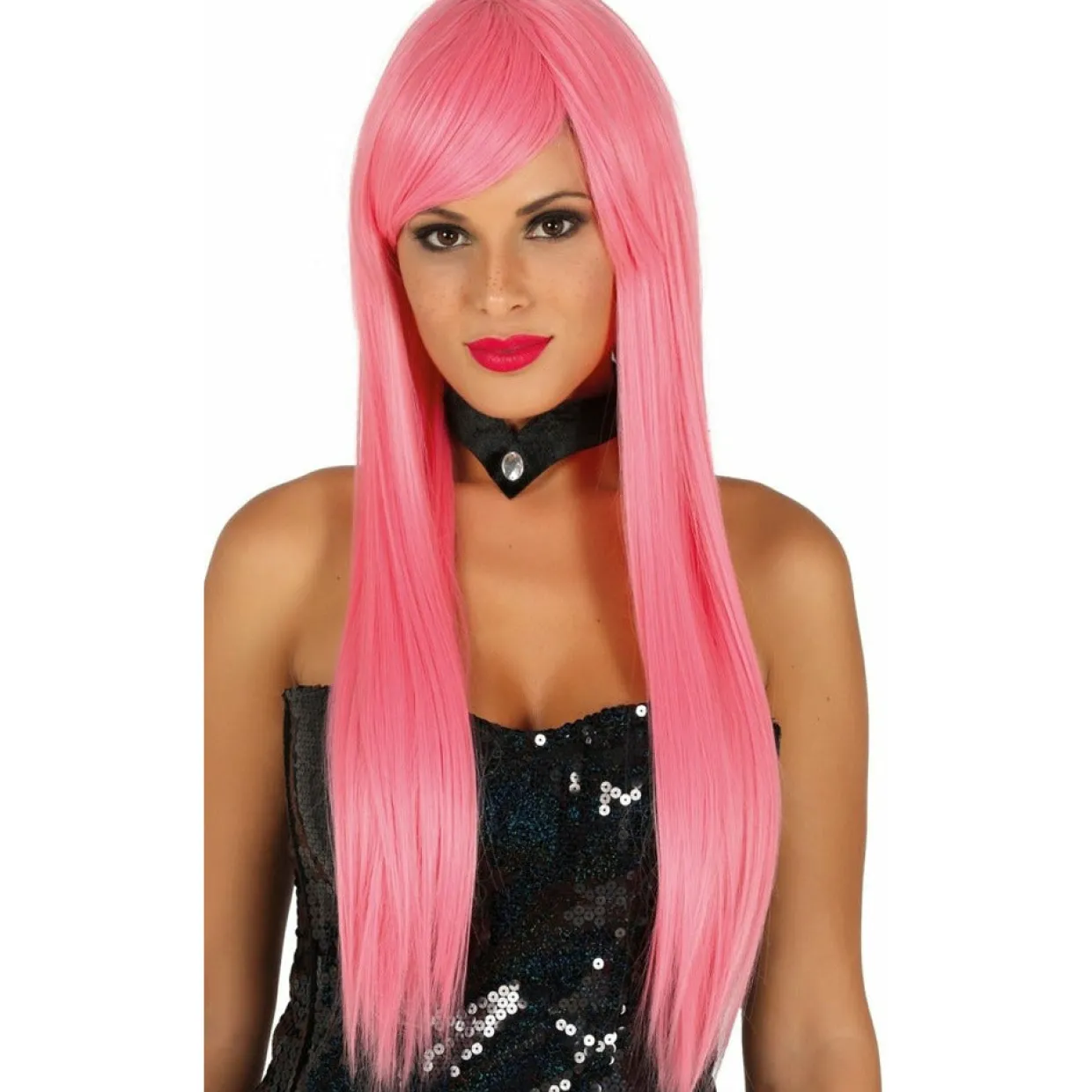 Peluca de Melena Larga Rosa