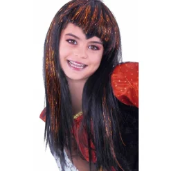Peluca de Vampiresa Negra y Naranja infantil