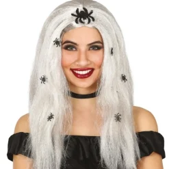 Peluca Gris Larga Arañas
