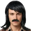 Peluca Negra Mullet con Bigote