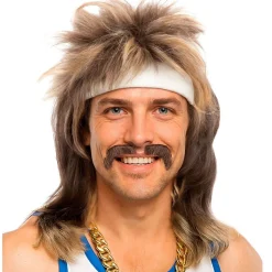 Peluca Rubia Mullet con Bigote