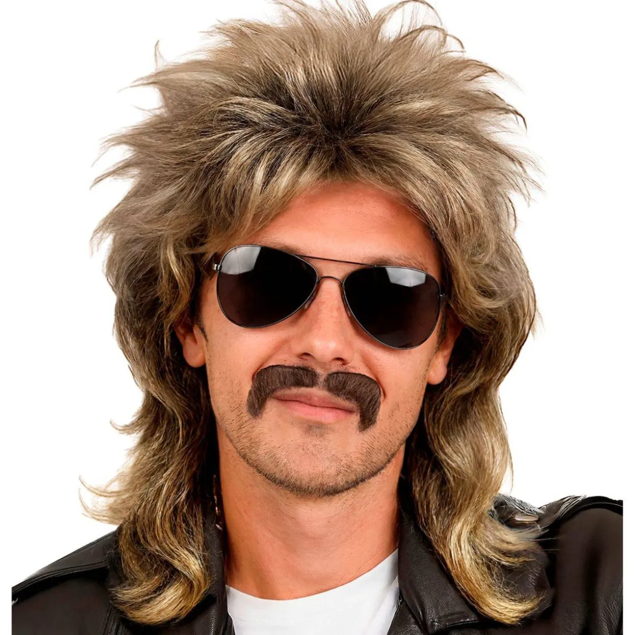 Peluca Rubia Mullet con Bigote