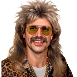 Peluca Rubia Mullet con Bigote