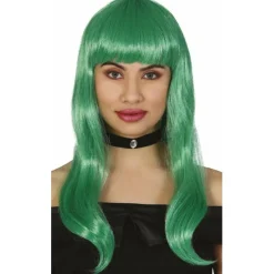 Peluca Verde Melena Ondas Flequillo