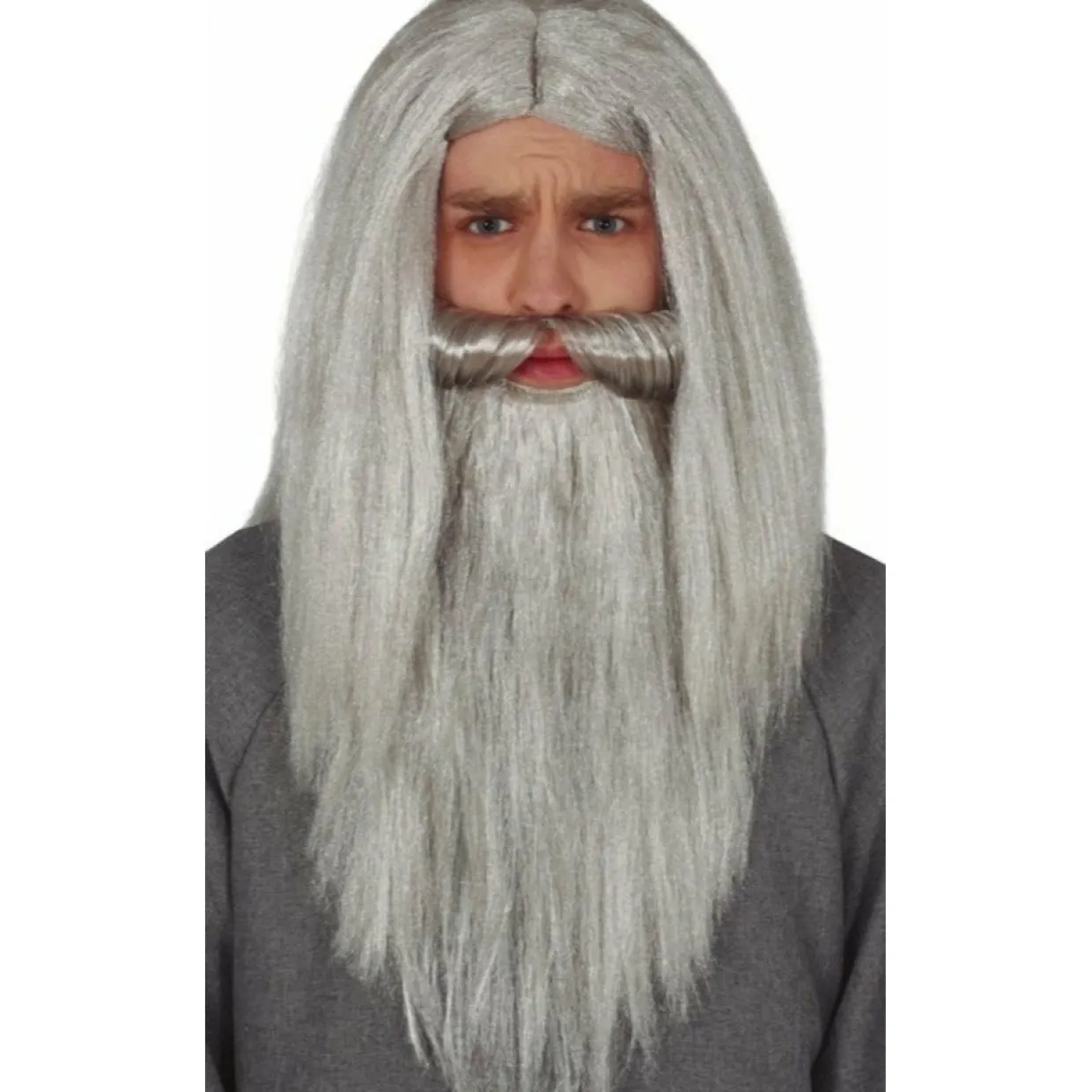 Peluca y Barba Largas Gris