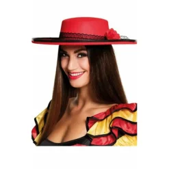 Sombrero Cordobesa Flor Rojo