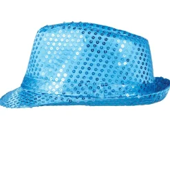 Sombrero de Gangster Azul Claro Lentejuelas Eco