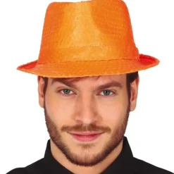 Sombrero de Gangster Naranja Lentejuelas Eco