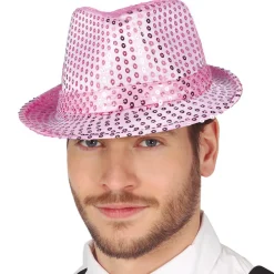 Sombrero de Gangster Rosa Lentejuelas