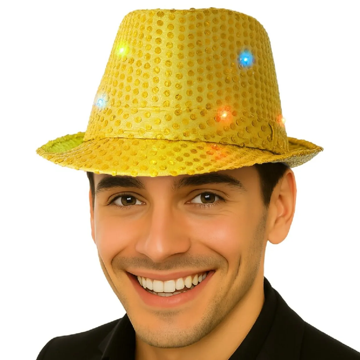 Sombrero de Lentejuelas Dorado con Luz