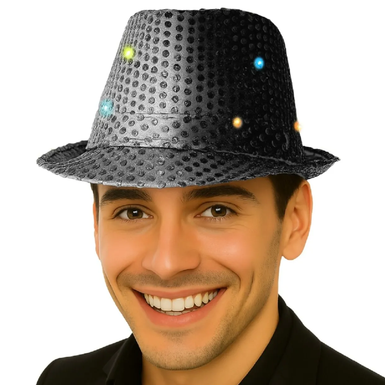 Sombrero de Lentejuelas Negro con Luz