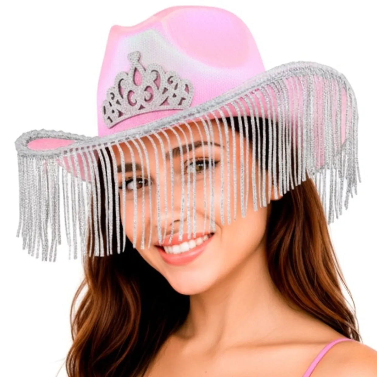 Sombrero de Vaquera Rosa con Flecos