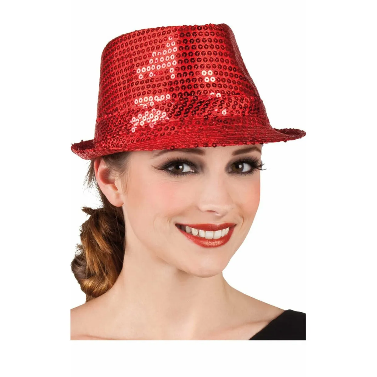 Sombrero Gangster Lentejuelas Rojo