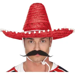 Sombrero Mexicano Rojo Borlas