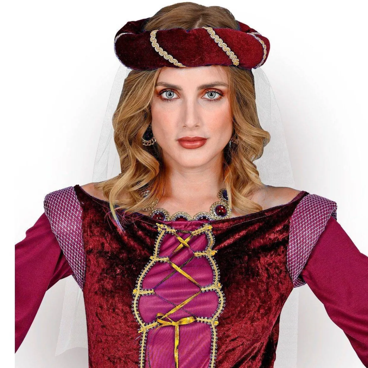 Tocado Medieval Granate con Velo